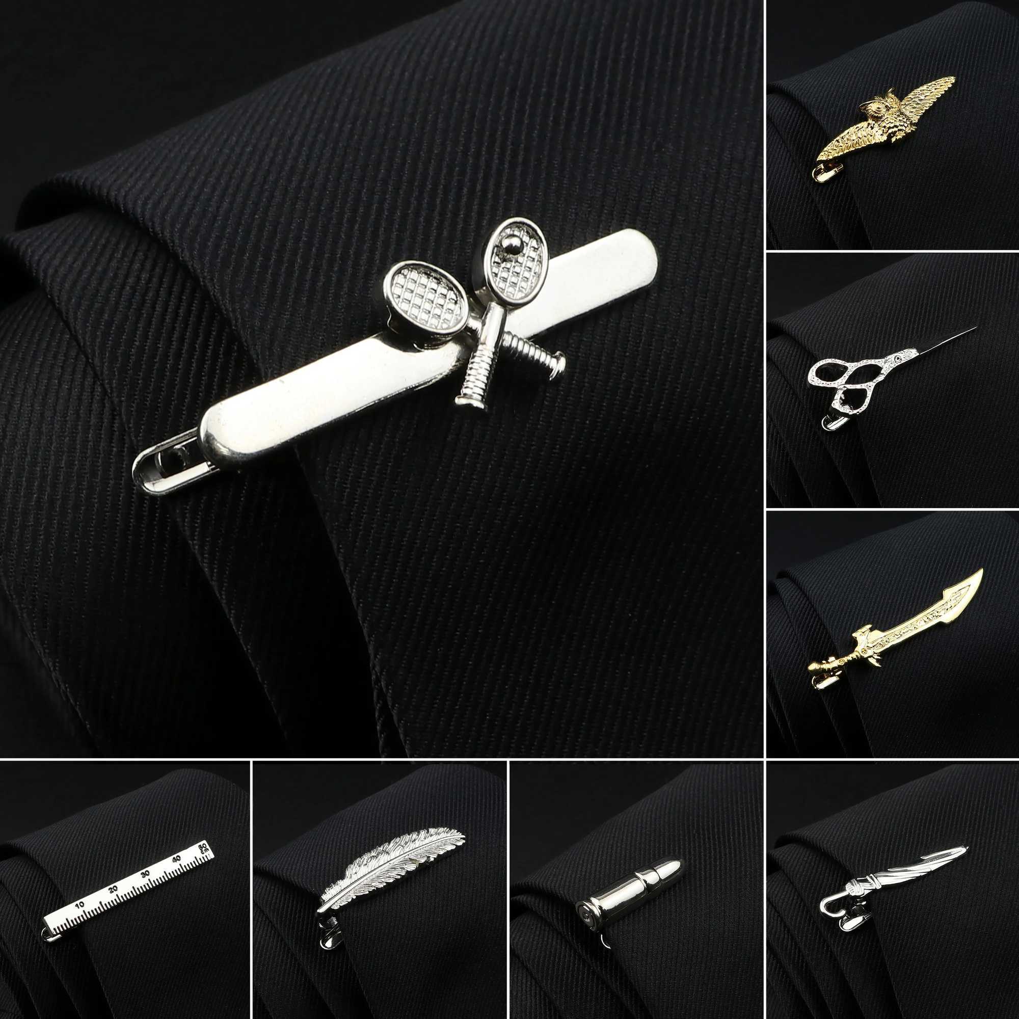 Men Alloy Metal Sliver Color Tie Clips 27 Designs Option Scissors Fish Bone Beard Wing Animal Clip Bar Wedding Party Jewelry PinX240914