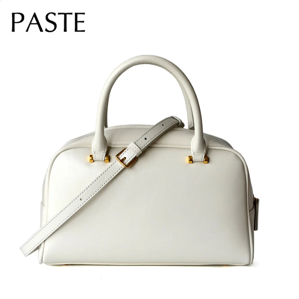 Simple Glossy Coffee Not Easily Dirty Boston Tote Cow Leather Womens Shoulder Bag Retro Street Lady Handbag 240723