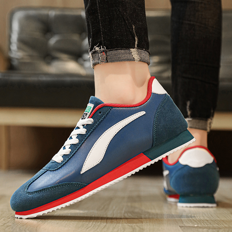 Hot Sale Men's Fashion Running Blue Suede Leather Casual Sneakers Men Flat Sport Comfortable Jogging Shoes Man