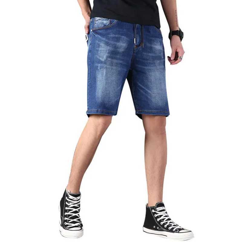 large size mens denim shorts oversized mens elastic waist knee length summer loose shorts men plus size XL 9XL 8XL 7XL 6XLX240914