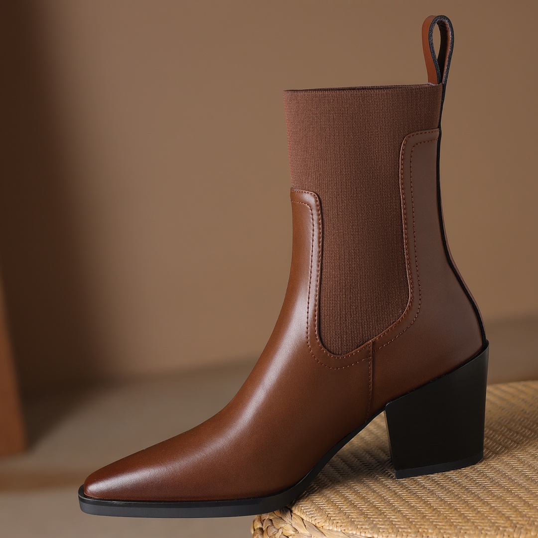 size Large 34-42 women's genuine leather elastic patchwork slip-on autumn ankle boots 7cm thick med heels elegant ladies shoes 995d