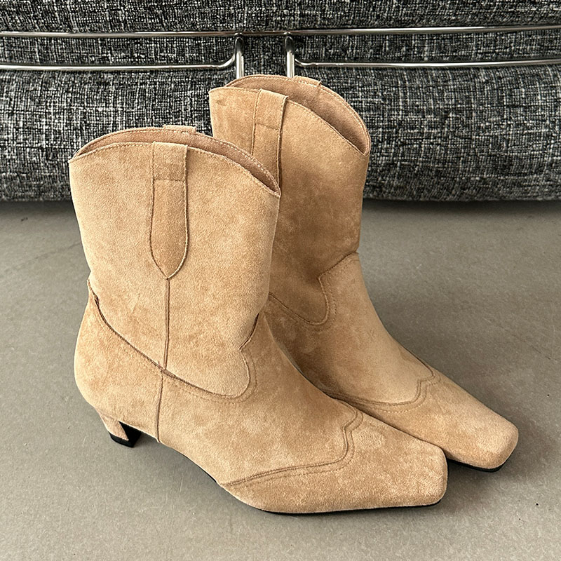 New Footwear Western Short Booties With Heels For Women Fashion Designer Slip On Shoes Ladies Ankle Boots