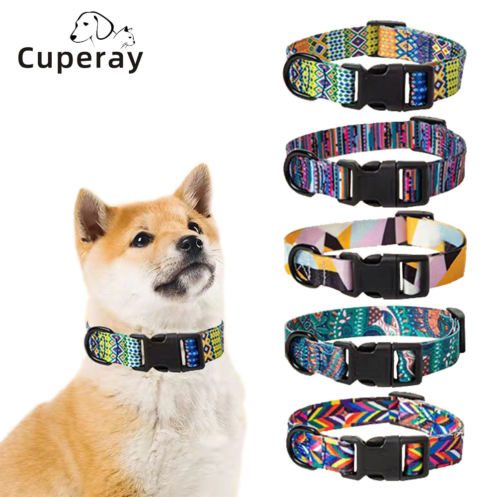 Polyester Dog Collar with Bohemia Floral Tribal Geometric Patterns - Ethnic Style Collar Adjustable for Small Medium Large Dogs