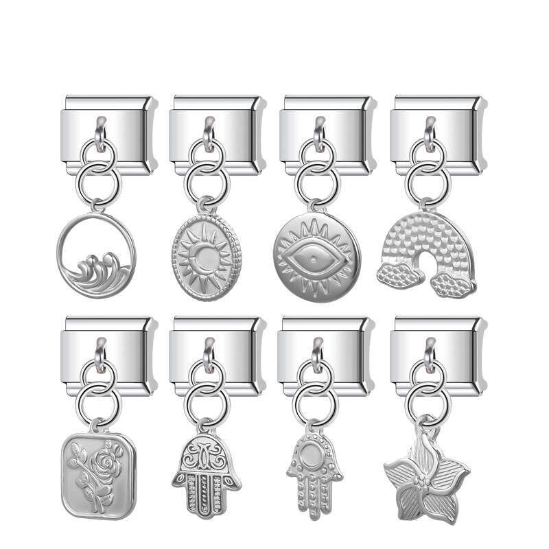 New Women's Gift shine stars pendant Bead Italian Charms Links Bangle Beads Fit 9mm Stainless Steel Bracelet Making DIY For Women Fashion Jewelry