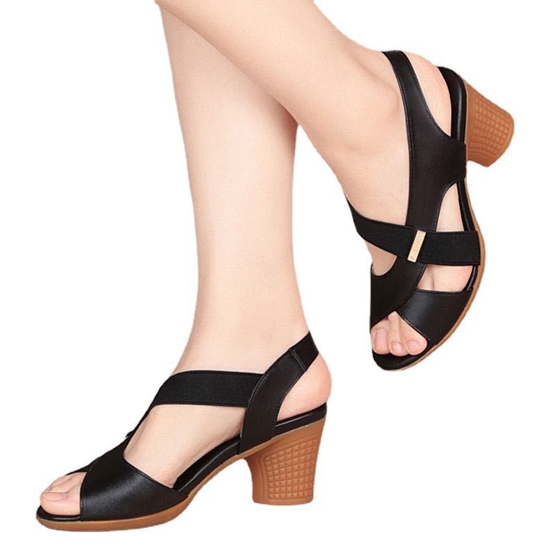 2024 Outdoor Women's Shoes Peep Toe Women's Sandals Fashion Office Sandals Women Round Toe Slip-on Chunky Heel Rome Ladies Shoes