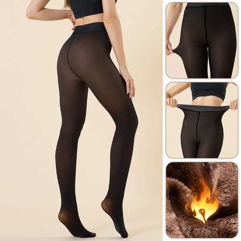 Women Fleece Tights Woman Warm Winter Pantyhose Sexy Translucent Stockings Thermal Elasticity Panty New Fashion Leggings FemaleX240914
