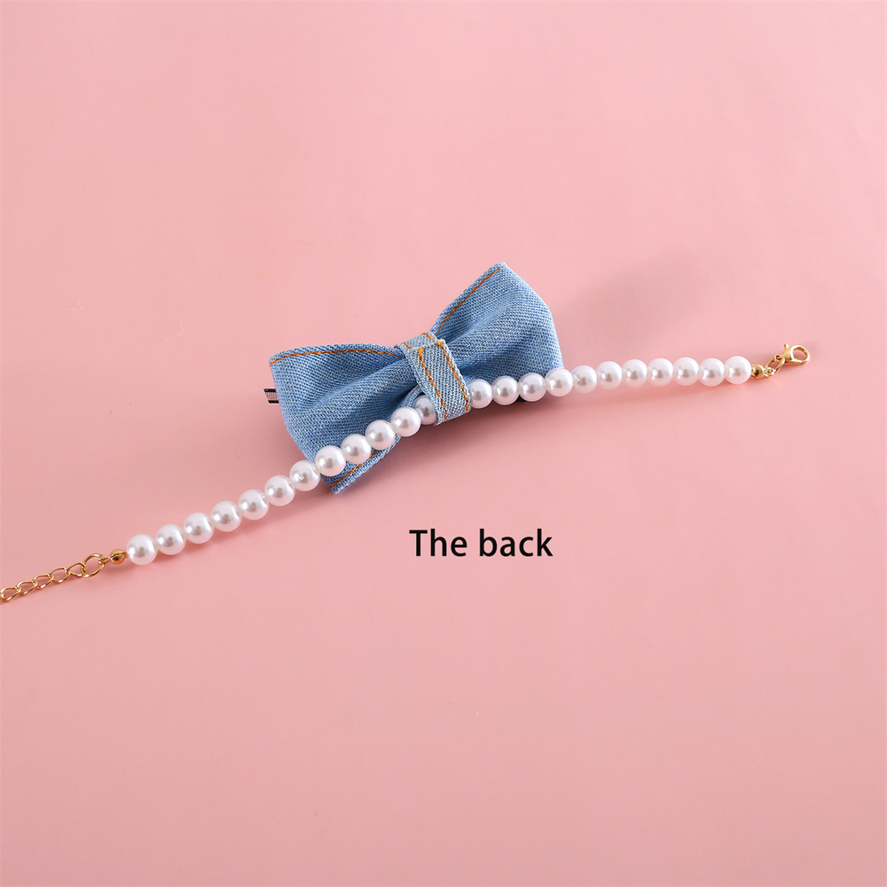 Pet Collar Pearl Denim Adjustable Puppy Collar Necklace Princess Heart Gemstone Rhinestone Birthday Bow Bichon Frize Dog Collars