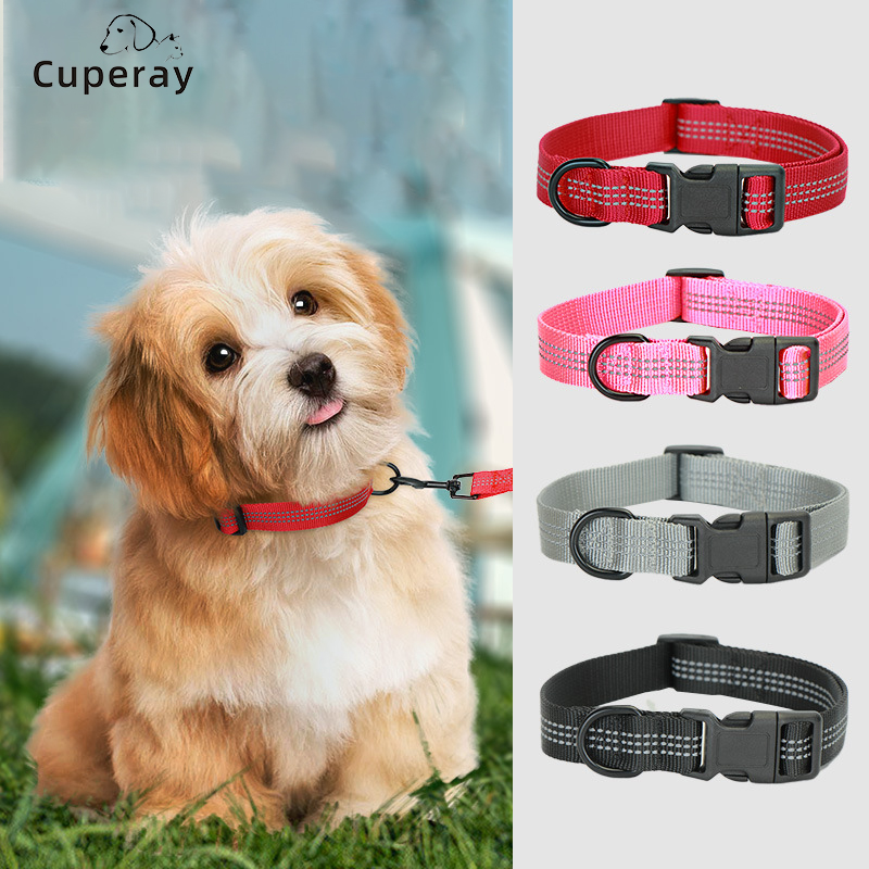 Nylon Reflective Pet Collar, Adjustable Large, Medium and Small Dog Collar with D-ring for Hanging Small Items Pet Accessories