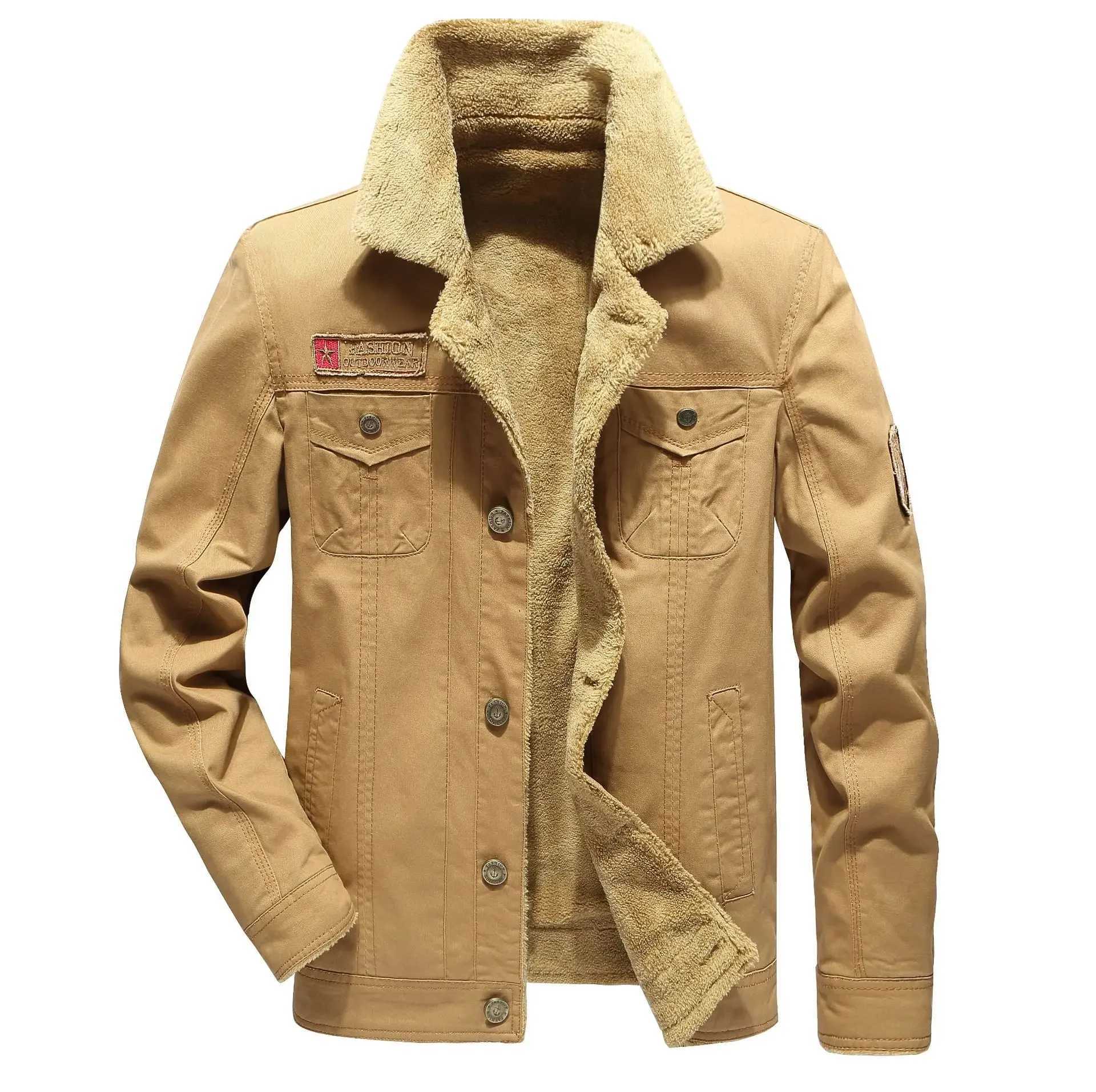 Cotton jacket mens autumn and winter flight jacket wool thick pile uniform loose fit large size W240914