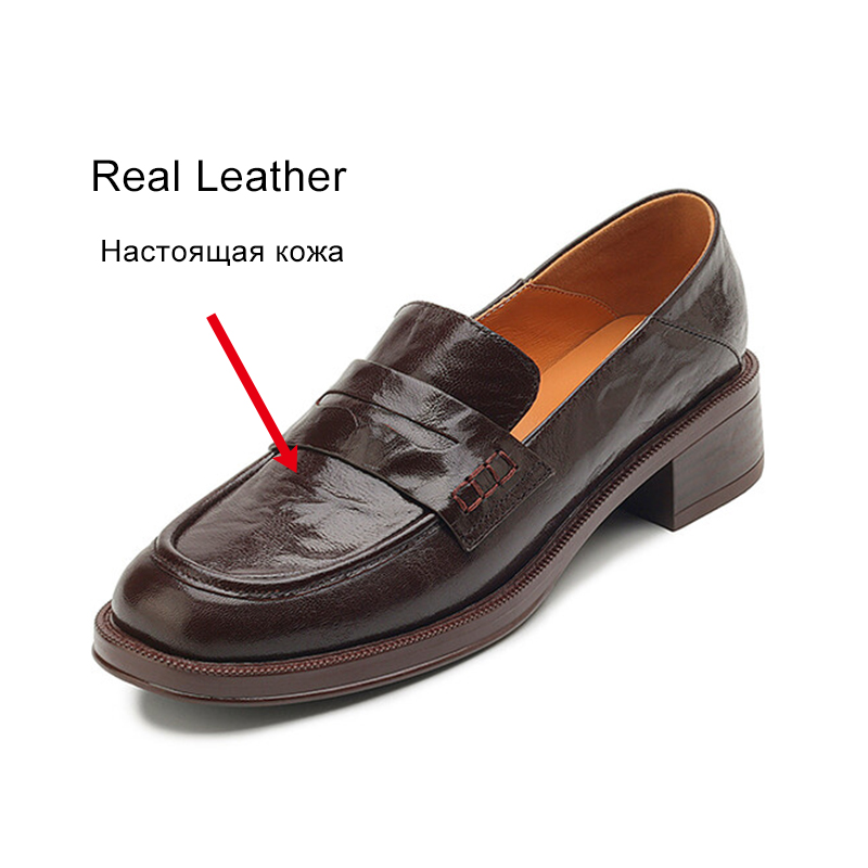 2025 new Size JOZHAMTA 33-43 Casual Loafers For Women Real Leather Chunky Mid Heels Shoes Slip On Pumps 2025 Spring Office Lady Dress 2272