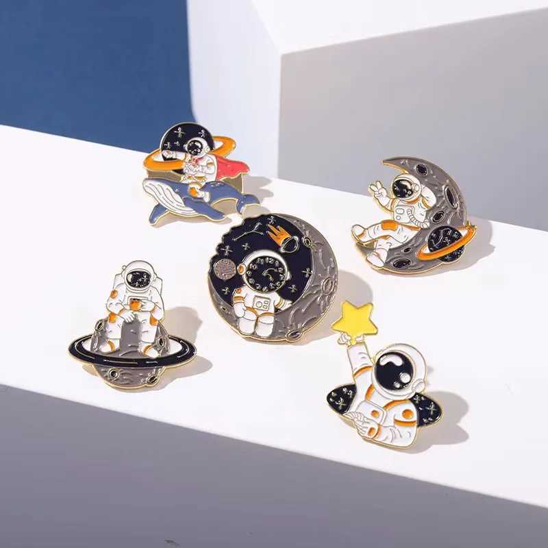 Custom Astronaut And Planet Universe Enamel Pins Planet Rocket Whale Star Moon Galaxy Metal Brooch Lapel Badges Up Jewelry GiftsX240914