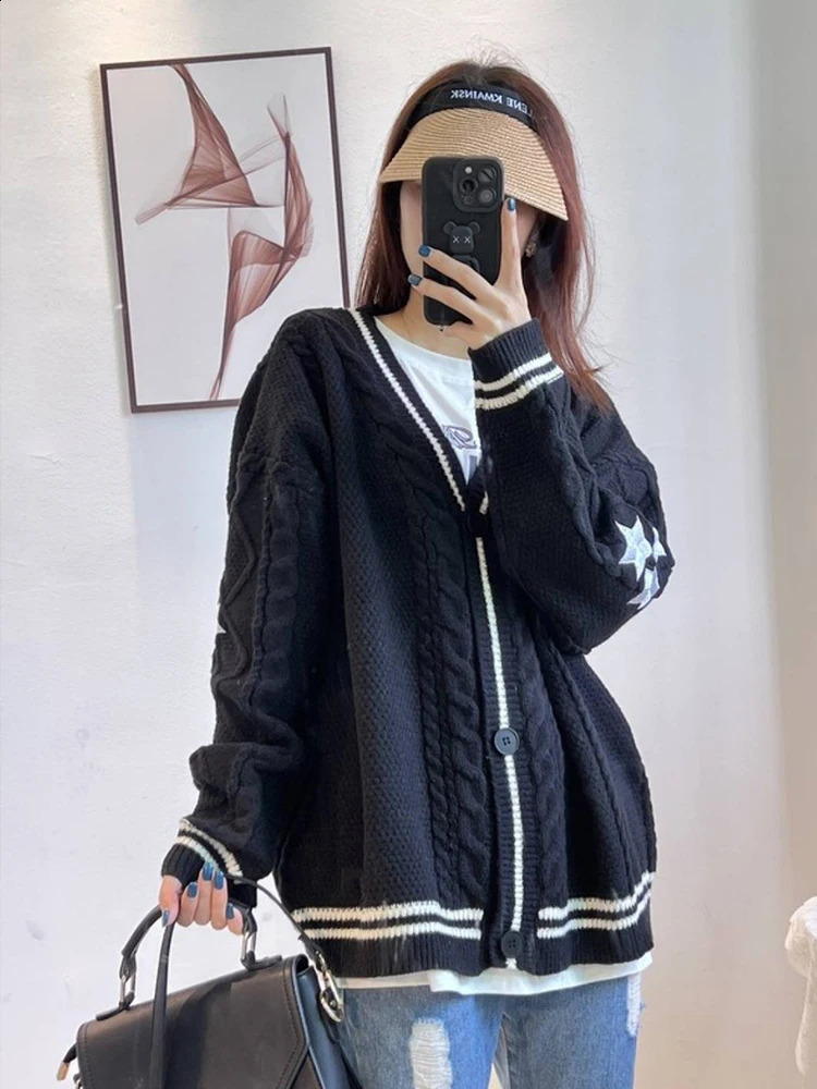 European American Autumn Winter Solid Color Long Sleeved Cardigan Women Knitted Single Breasted Sweater Jacket 240904