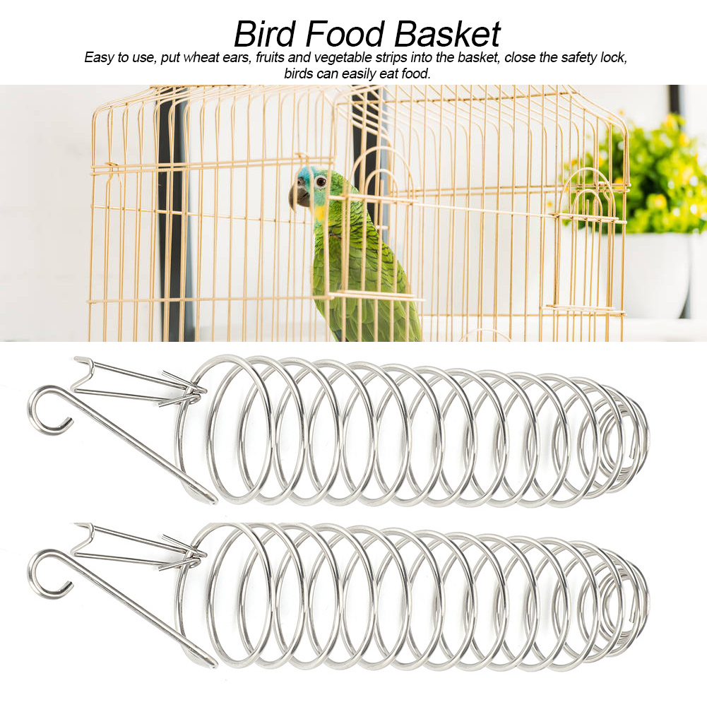 2Pcs Stainless Steel Bird Parrot Safety Lock Buckle Feeding Device Foraging Food Basket