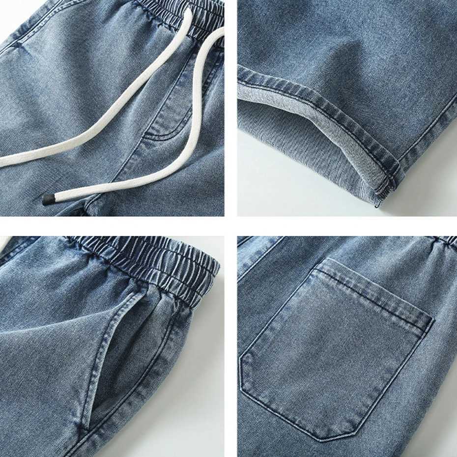 Denim Shorts Men Blue Jeans Shorts Fashion Casual Solid Color Jeans Shorts Male Elastic Waist Short Pants SummerX240914