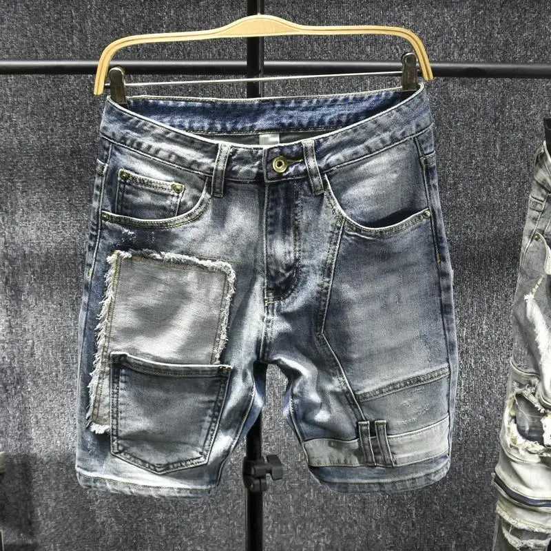 Fashion Spliced Luxury Brand Denim Knee-Length Shorts with Multiple Pockets for Summer Casual Style Vintage Boyfriend JeansX240914