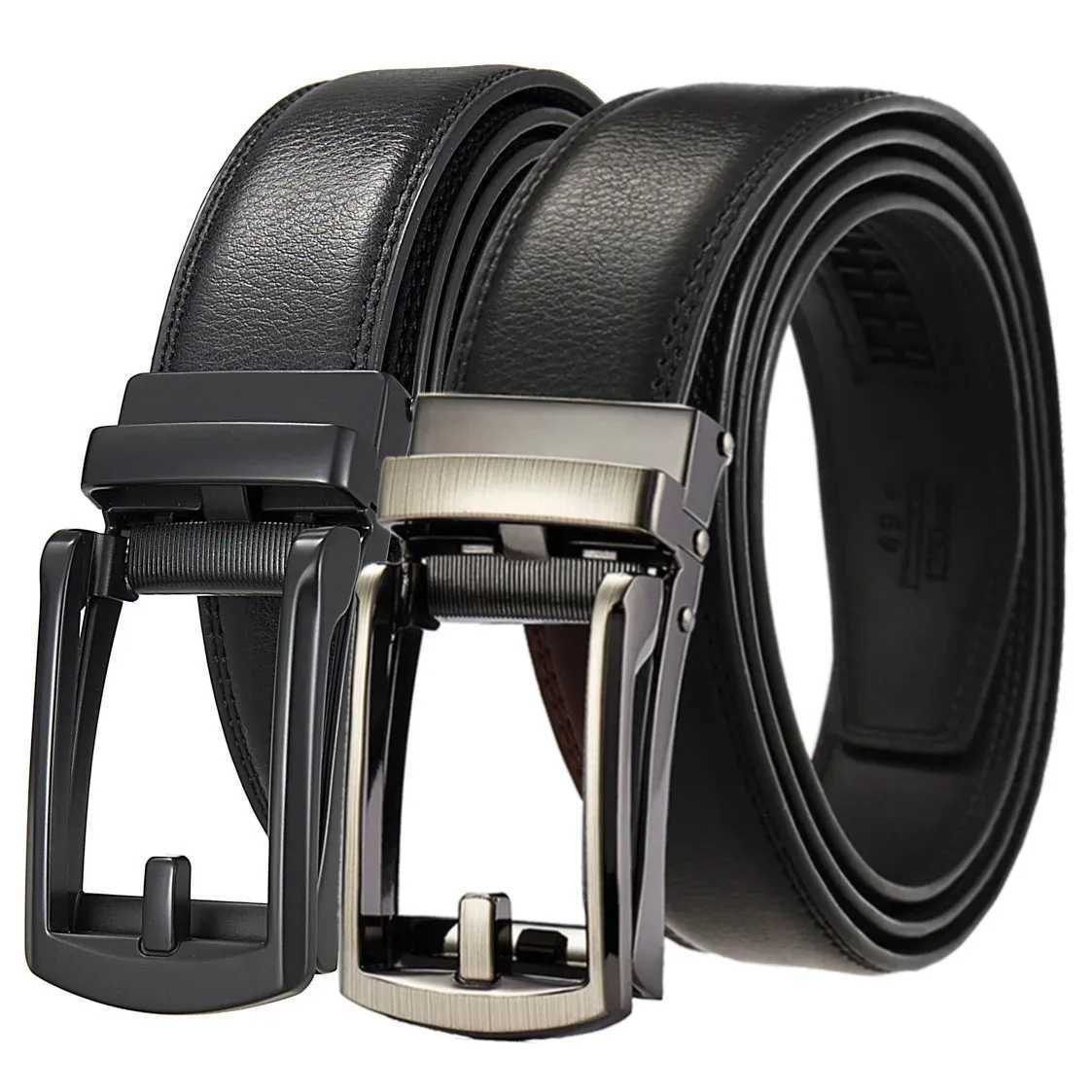 Plus Size 170 160 150 140 130cm Click Business Belts Famous Brand Men Genuine Leather Belt Strap Metal Black Automatic BuckleX240914