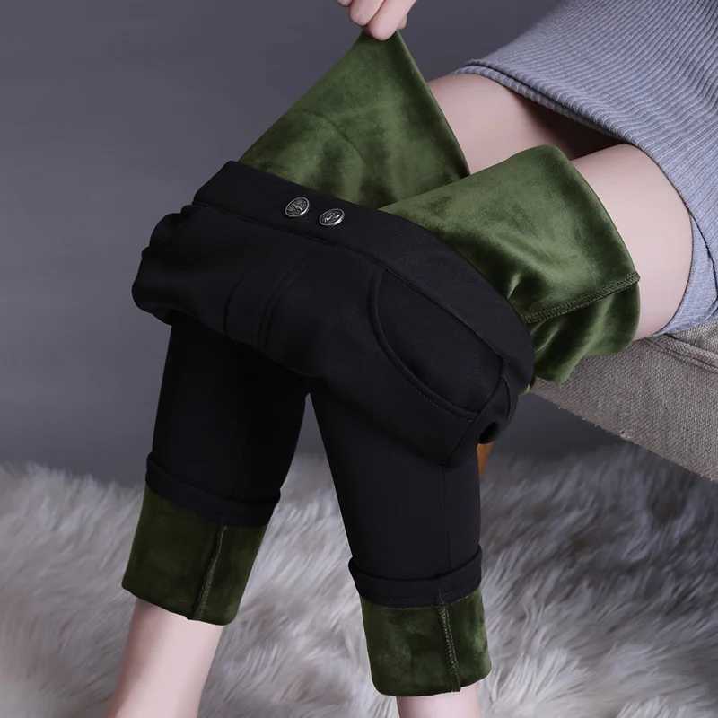 Women Outwear Bottoming Pants Pocket Autumn Winter Plus Size 5XL Pencil Pant With Velvet Female Warm Thick Wool Long TrouserX240914