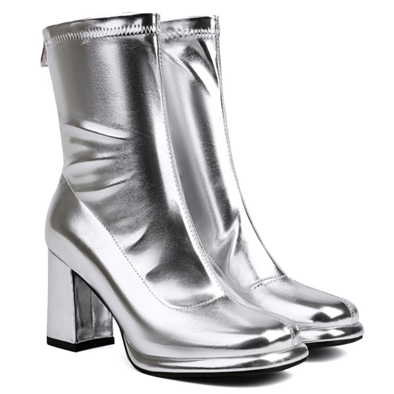 Winter Elegant Ankle Boots for Women 2024 Gold Sier Black White Short Boot Fashion Zipper Dance Party Shoes Lady Large Size 45 0a5e