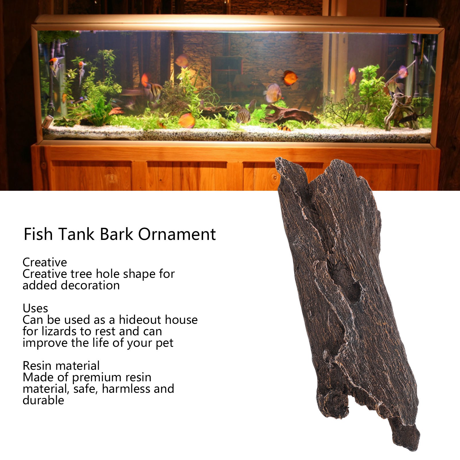Fish Tank Bark Ornament Ingenious Resin Durable Aquarium Bark Ornament For Reptile
