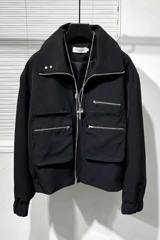 Owen Seak Men Cotton Jacket Gothic Style Mens Clothing Autumn Zipper Flying Jacket Women High Street Hip Top Black Coat W250524