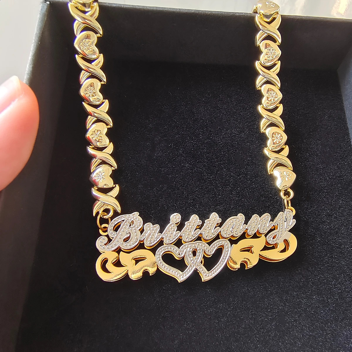Personalized Custom Name XOXO Chain Necklace Earrings Stainless Steel 3D Double Nameplate Necklace For Women Men Jewelry Gifts 240906