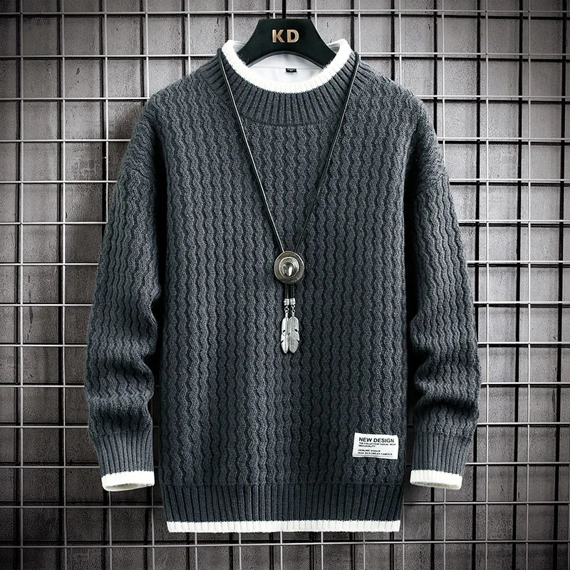 clothing mens loose pull slim fashion knitted sweater thick Homme retro striped 4XL 240906