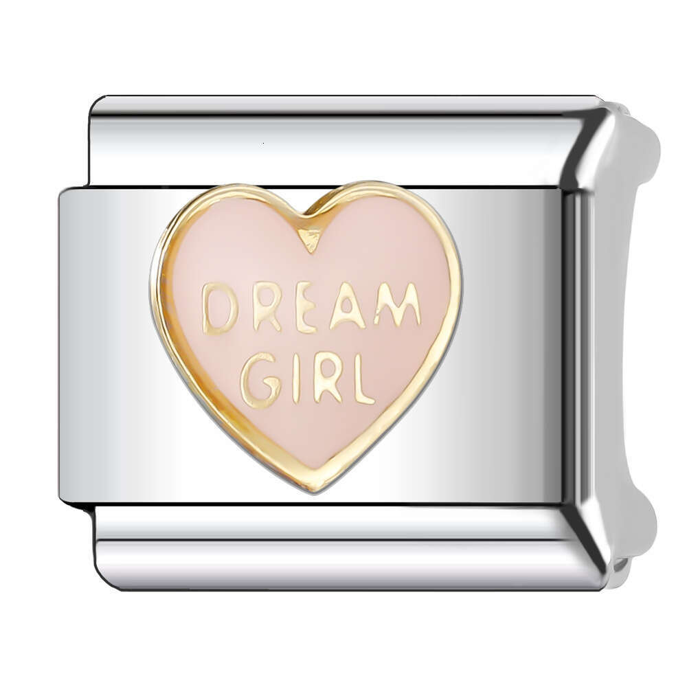 New Women's Gift pink sweet heart Bead Italian Charms Links Bangle Beads Fit 9mm Stainless Steel Bracelet Making DIY For Women Fashion Jewelry