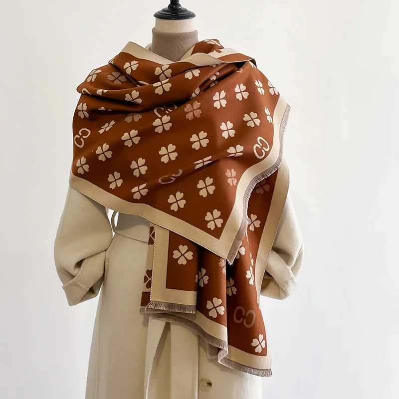 Scarves New double-sided letter scarf cashmere soft warm edges cashmere shawl winter windproof blanket 2024 J240913
