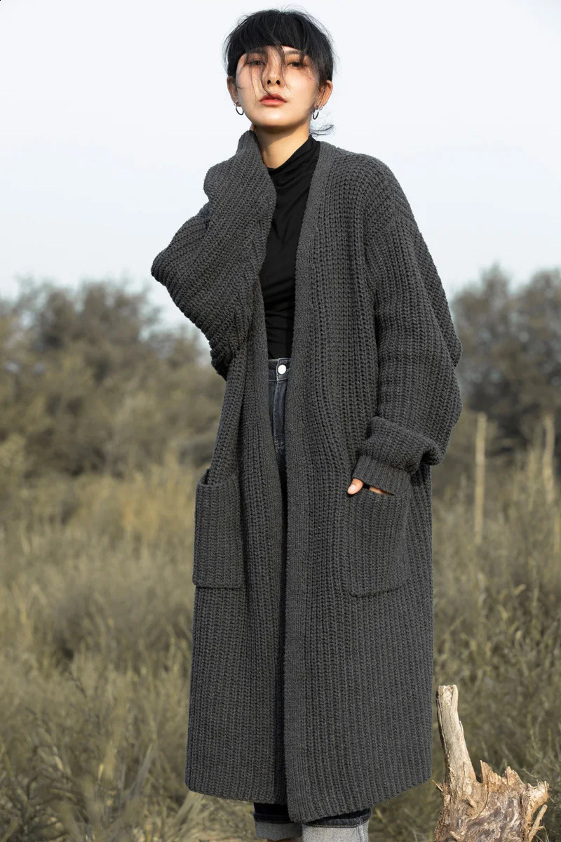 Long BuckleFree Womens Cardigan Pure Wool Knit Coat Free Size Loose AllMatch Casual and Comfortable 240904