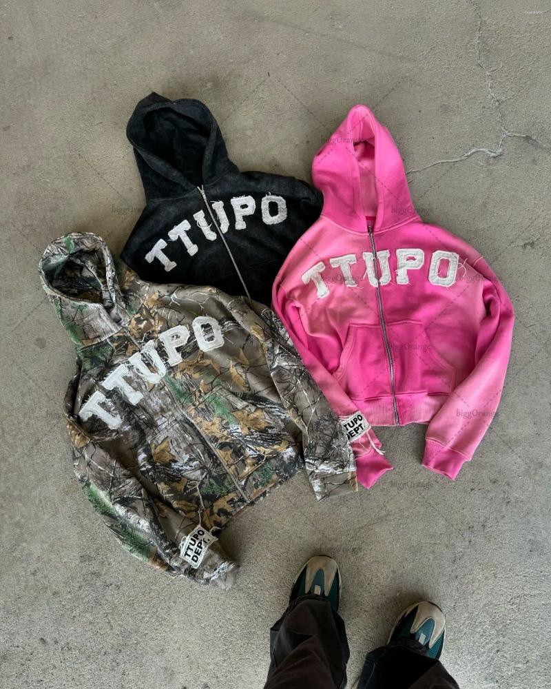 Men's Hoodies 2024 High Street Trendy Brand Embroidered Clothing Letter Zipper Sweatshirt Men American Retro Oversized Hoodie Women