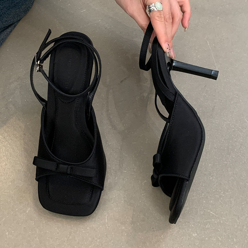 2025 new Footwear Black Ladies Thin New Female Fashion Butterfly-Knot Shallow Women Pumps Heels Shoes Sandals 405b