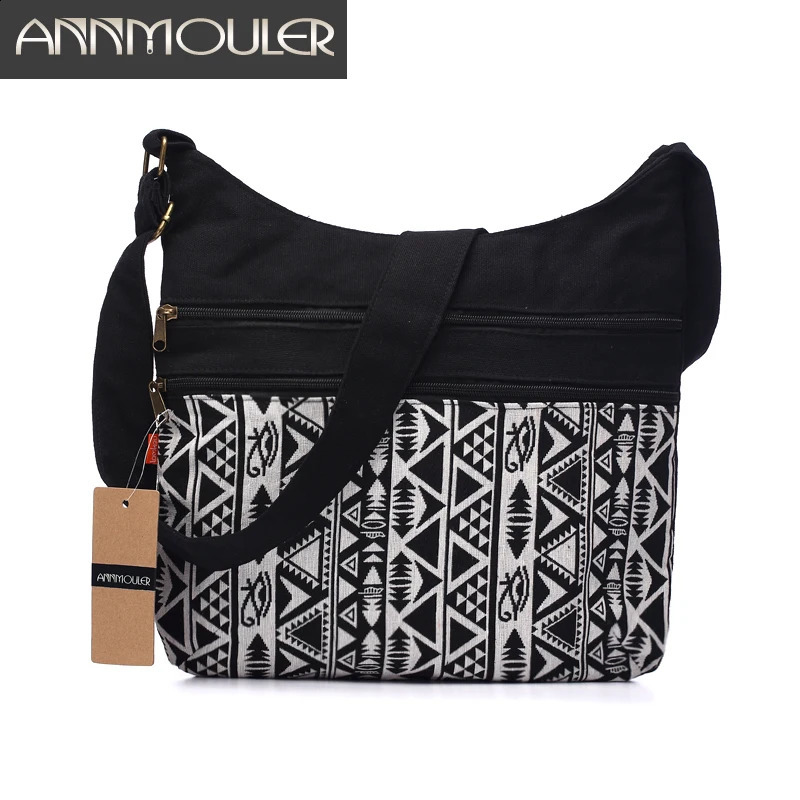 Annmouler Womens Cotton Shoulder Bag Gypsy Bohemian Stray Fashion Hippie Aztec Folk Tribe Cross Messenger 240913