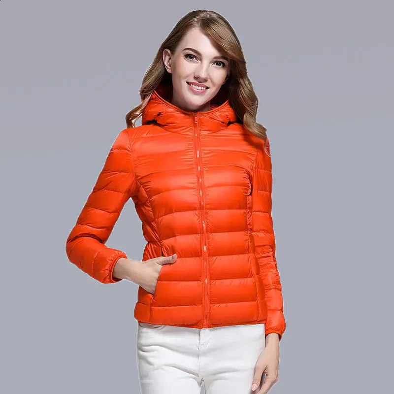 White duck down jacket for women 8X solid ultra-thin vertical collar fashionable slim fit autumn and winter casual basic portable jacket 240913
