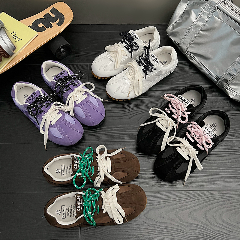 Microfiber Low Heel Fashion Sneakers Lace-up Mixed Colors 2024 High Quality Ladies Spring/autumn Sewing Vulcanize Shoes