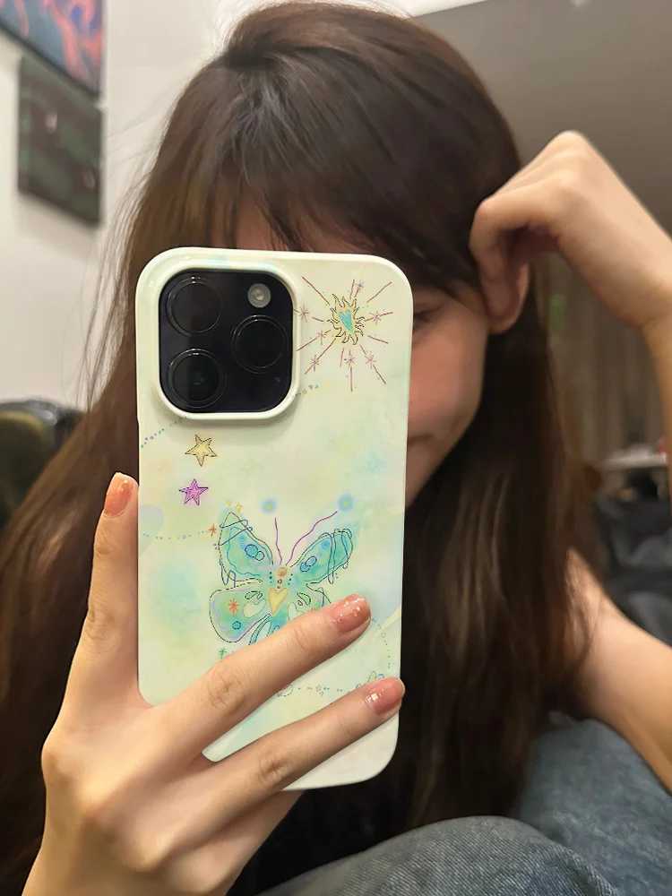 Cute Cartoon Butterfly Shockproof Case for iPhone 16 15 14 13 Pro Max Back Phone Cover for 12 11 Pro Plus 8 7 X XS XR Cover M240914