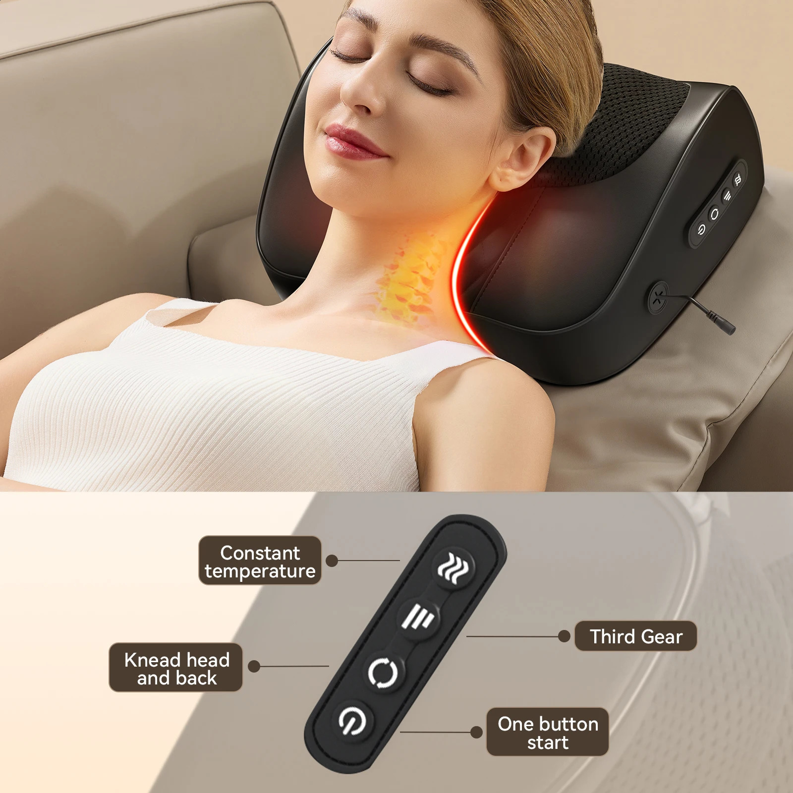 Back massager neck massager with 3D kneading massage pillow used for pressure gifts women mothers fathers relaxing in office at home 240914
