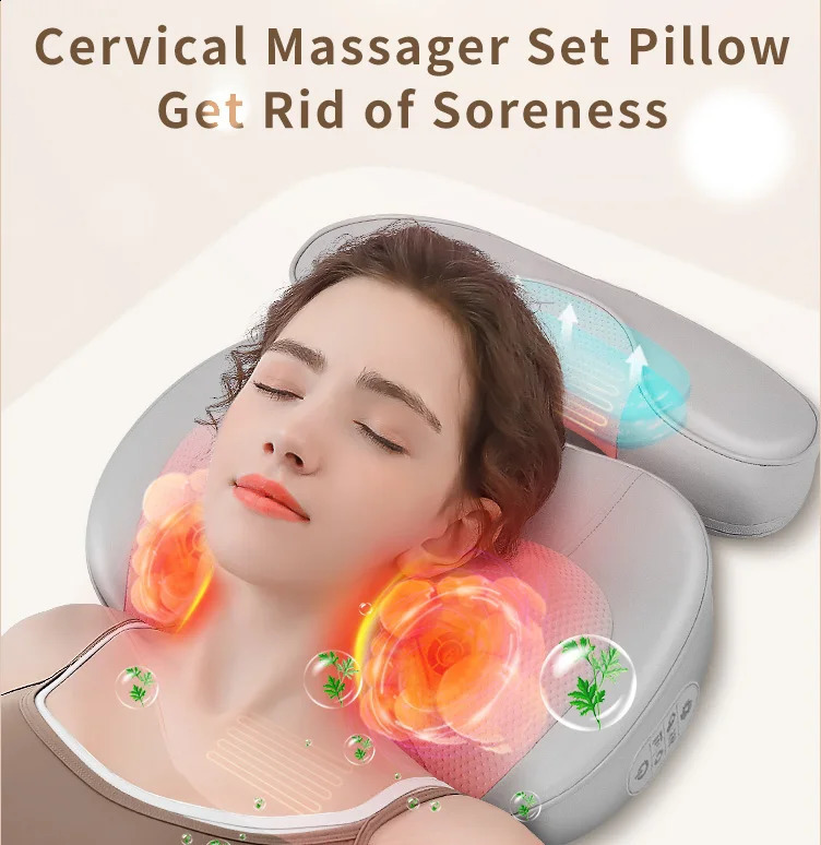 Low noise massage pillow heated massage pad with finger pressure roller for neck and shoulder head and waist massage traction 240914