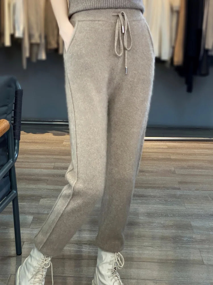 Spring and autumn ultrathin cashmere pants womens wool pencil high waisted simple style office women Trouser 100% Merino knitted 240913