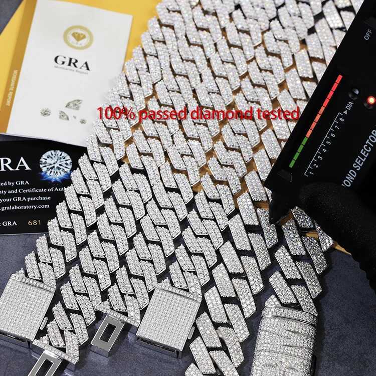 RTS full size hot sale 10~20MM silver VVS moissanite diamond Cuban chain with GRA certificate for hiphop life