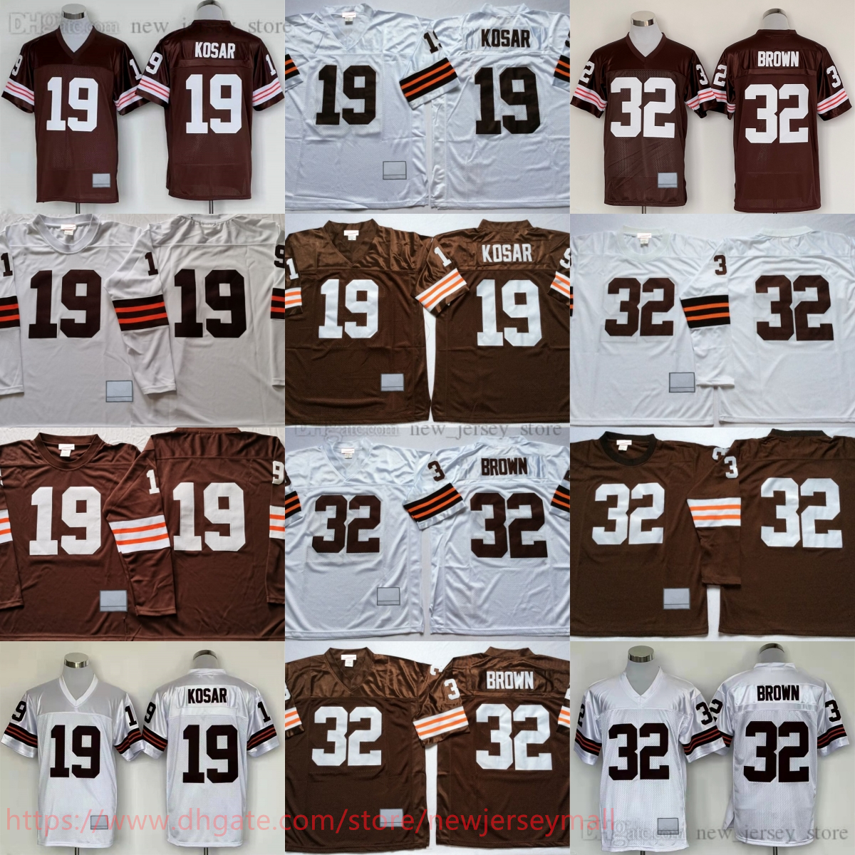 College 1964 Throwback Football 32 Jim Brown Jersey Retro Stitched 19 Bernie Kosar Jersey Vintage Breathable Sport Long Sleeve