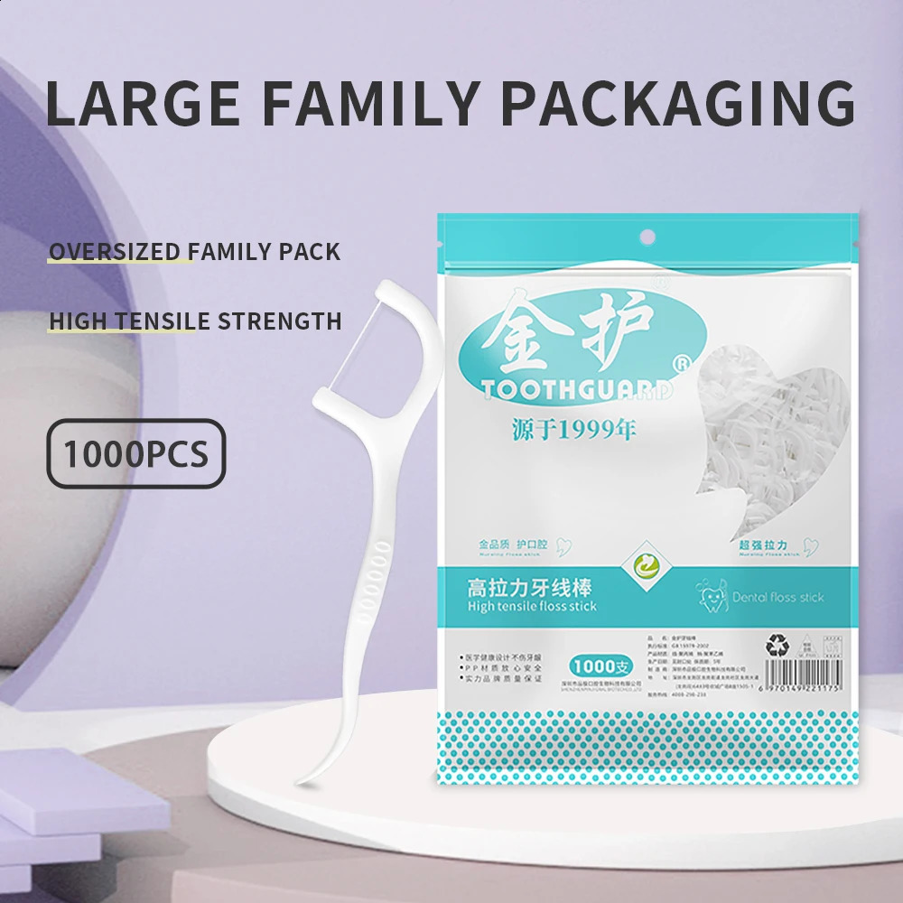 Toothguard 1000pcs Dental Floss Picks Family Size Plastic Toothpicks With Threads Oral Dental Flosser Sticks With Storage Box 240905