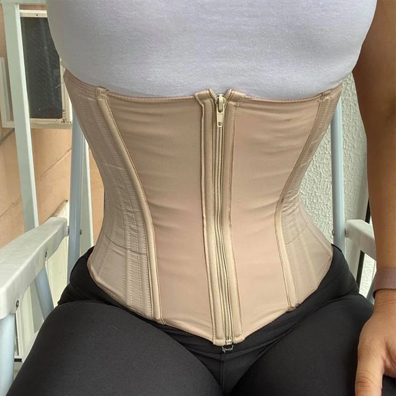 Double compression adjustable zipper body sculpture steel frame belly belt with rubber waist belt 240913