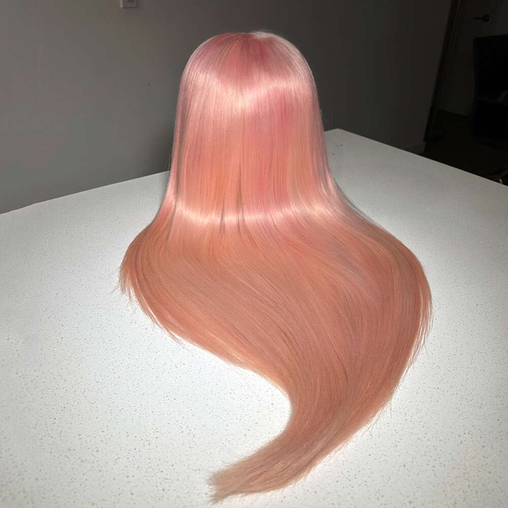 Human Hair Blended Light Pink Wigs Soft Silky Straight Lace Front Wig Heat Friendly Synthetic Fiber Women Cosplay/Party Wear