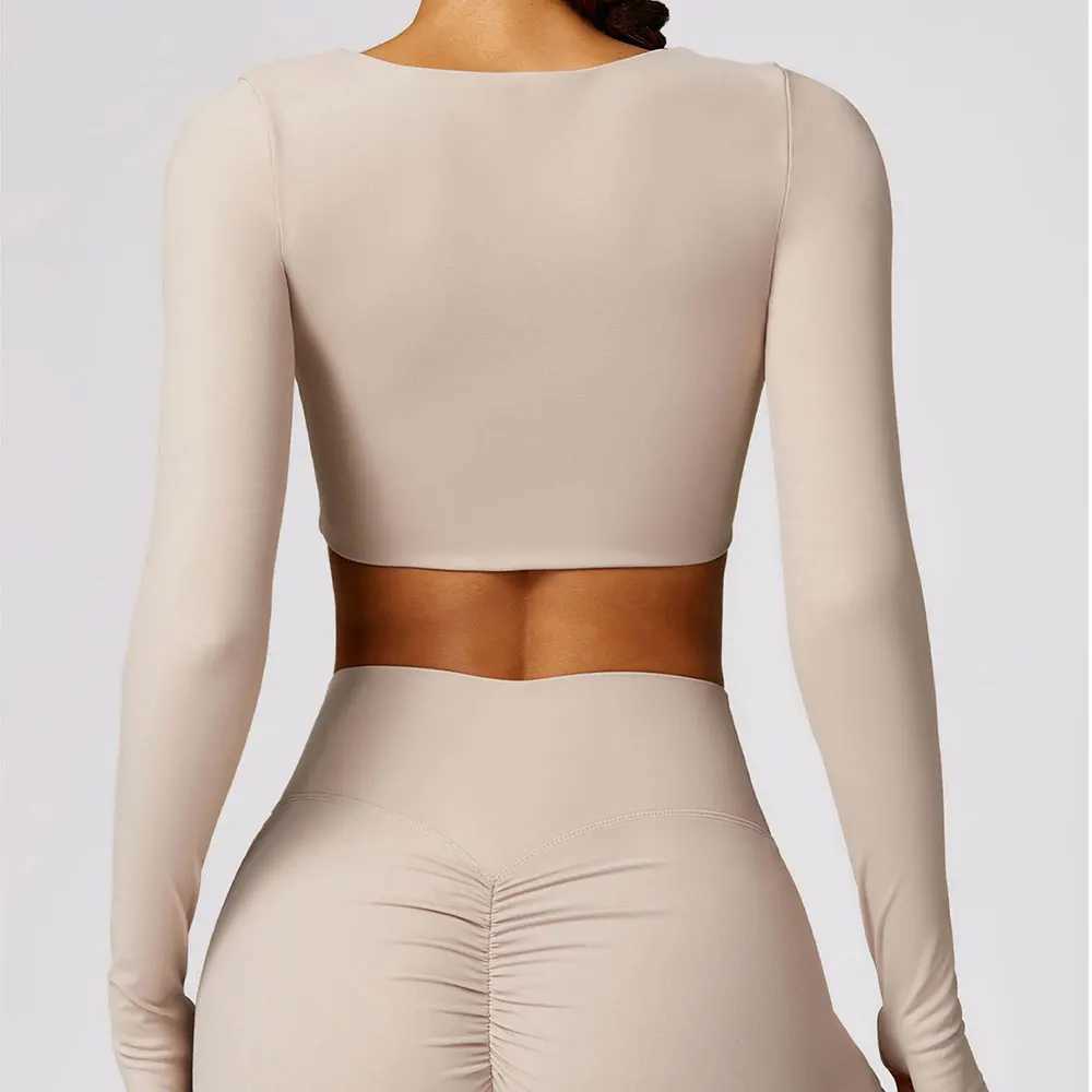Womens Shirt Crop Top Fitness Shirts Gym Running Workout Long Sleeve Sports Top Woman Yoga Tops Activewear With Thumb Hole M240914