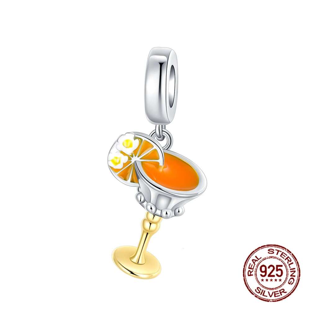 925 Sterling Silver Red wine bottle Donuts Beverage cup pendant Charms Beads Fit Original Bracelets Fine DIY Jewelry