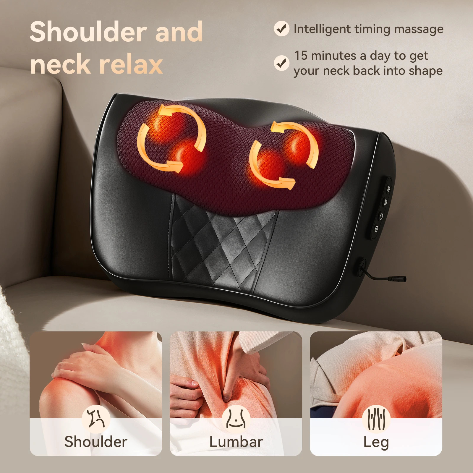 Back massager neck massager with 3D kneading massage pillow used for pressure gifts women mothers fathers relaxing in office at home 240914
