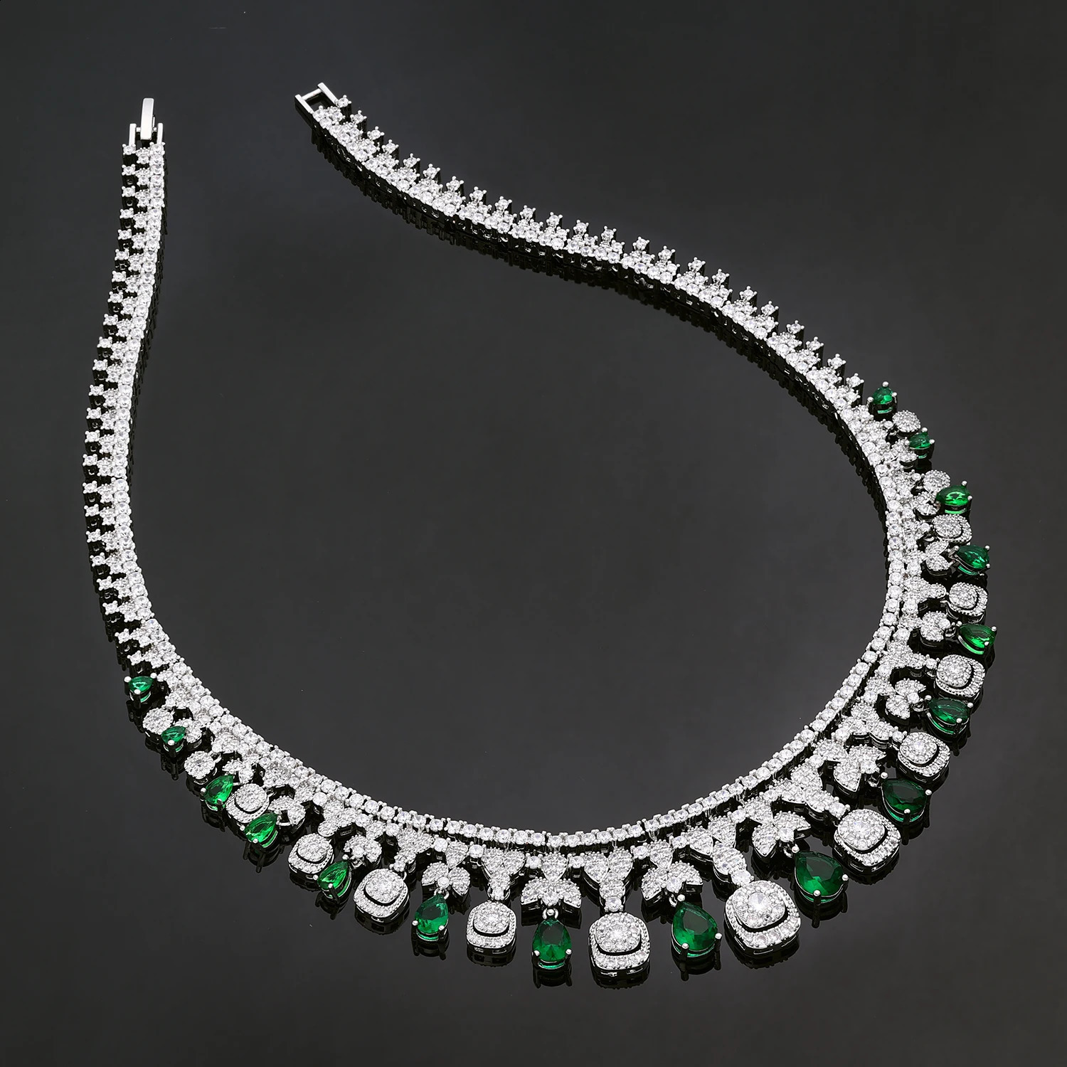 Arrival Dubai Bridal Wedding Bridal 4-piece Jewelry Set Green Cubic Zirconia Pendant Necklace 240906