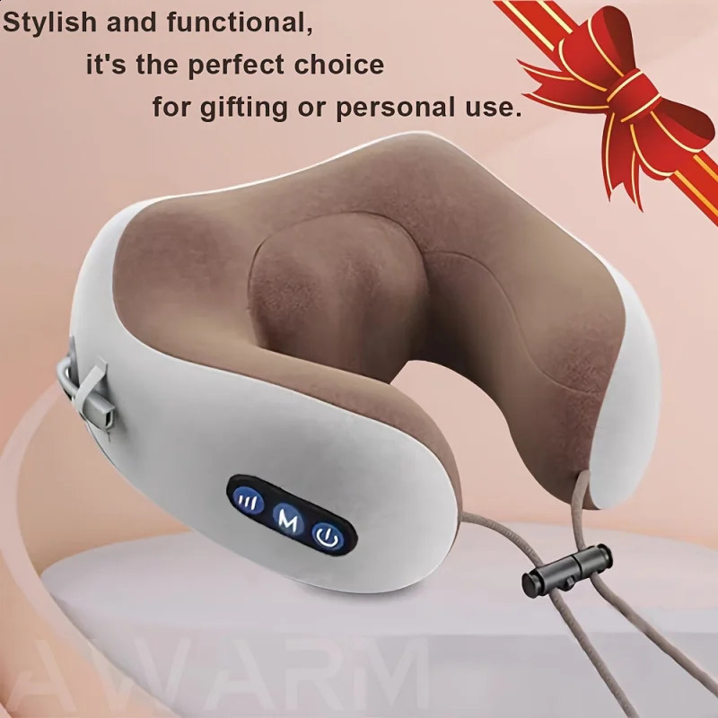 U-shaped Neck Massage Pillow - Soothing Heat Deep Tissue Kneading Durable Memory Sponge Relaxing Travel Companion Mothers Skin 240914