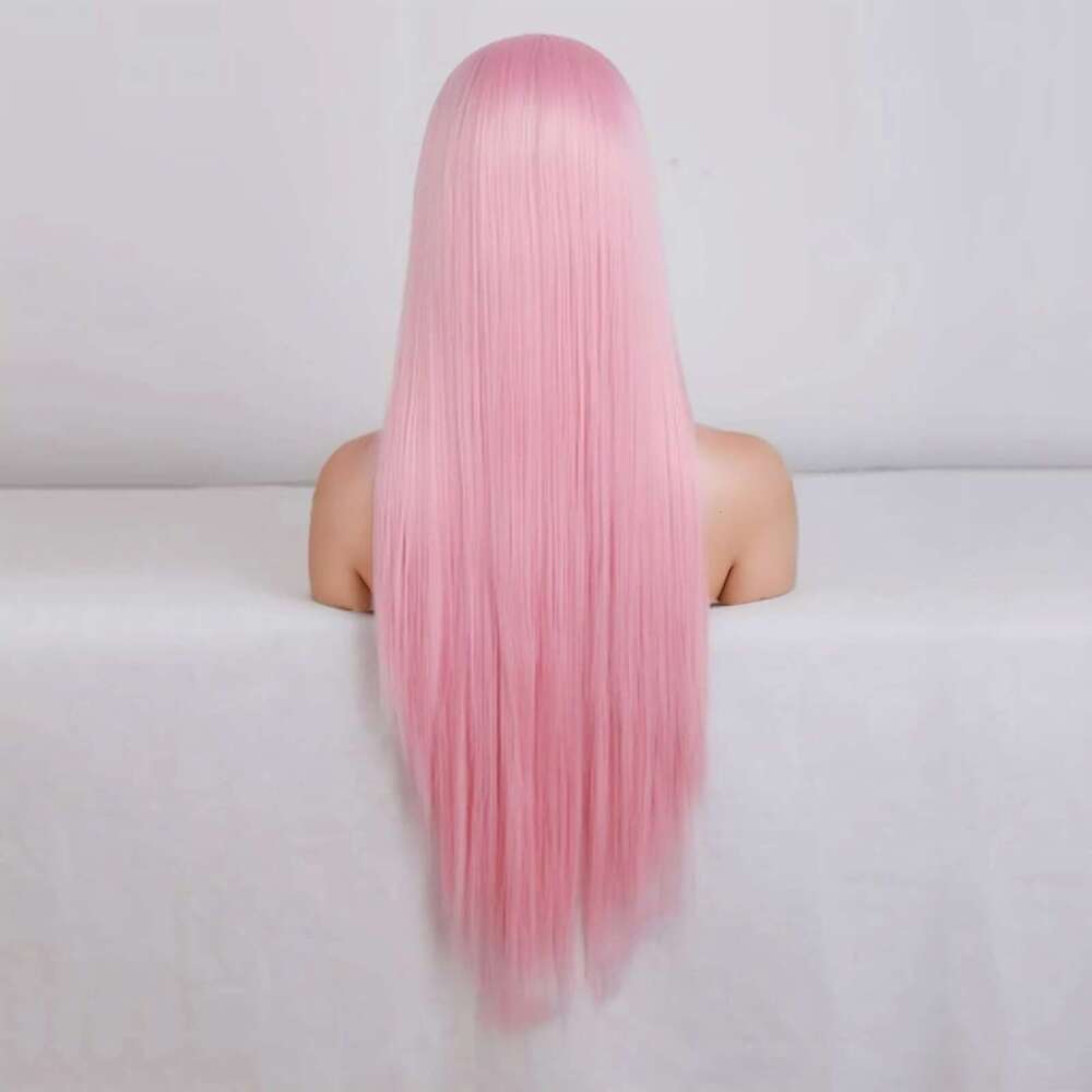 Synthetic Wigs Long Straight Pink Cosplay For Women Heat Resistant Fiber Lace Front Wig Glueless Pre Plucked Haire