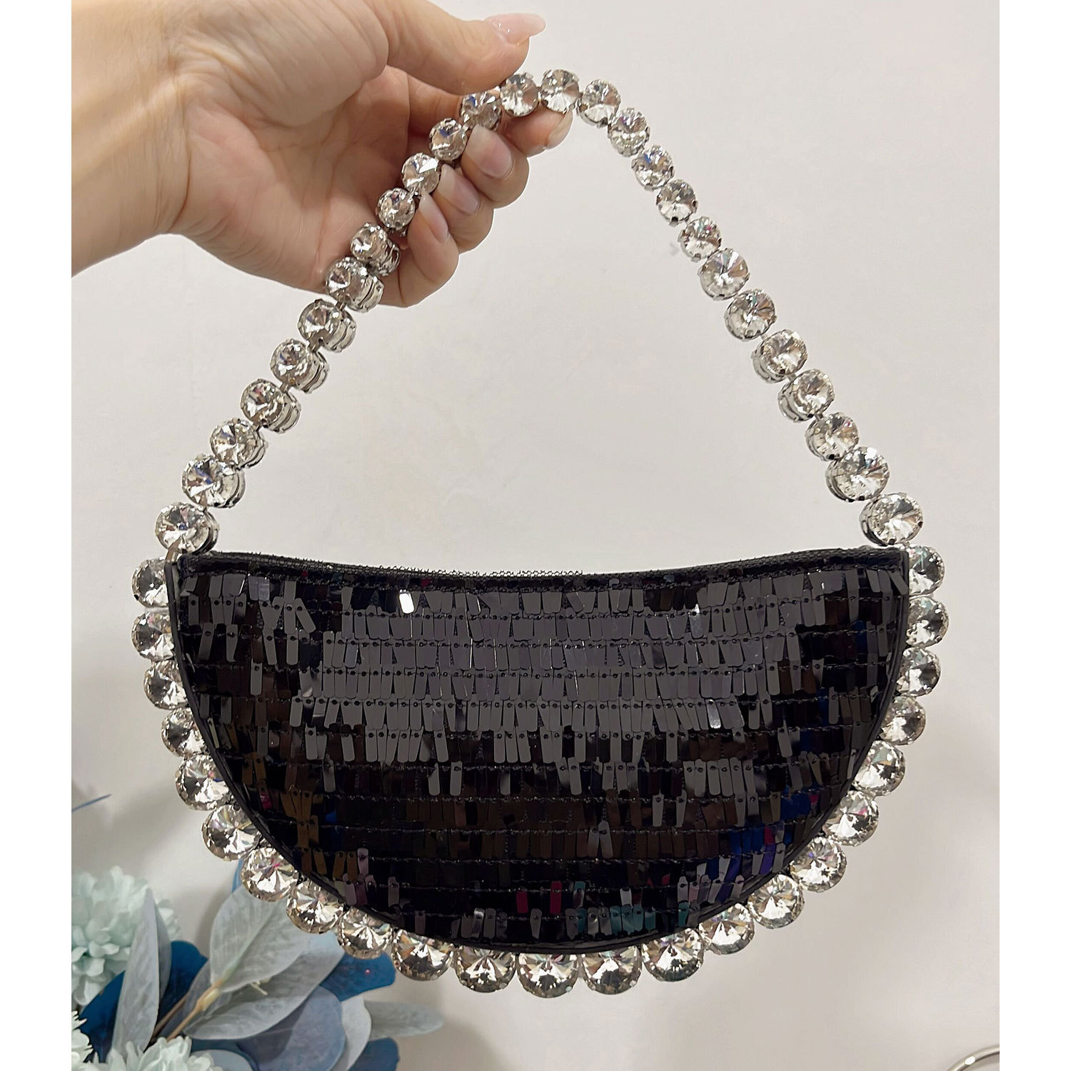 24 New Women's French Super Shining Diamonds Underarm Instagram Same Water Diamond Shoulder Bag Handheld